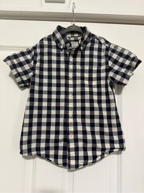 Crewcuts Boy’s Short-Sleeve Button-Up Plaid Shirt - Navy & White